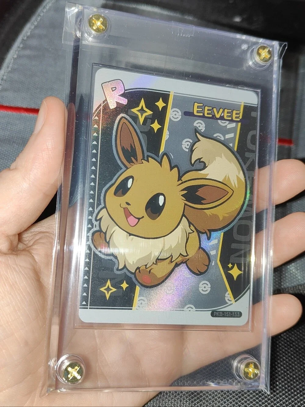 Eevee Rare textured holo encased Pokémon Unofficial Card Chinese Poke Chibi